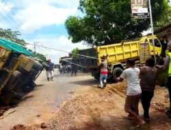 Kelebihan Kapasitas, Truk Bermuatan 10 Ton Kelapa Sawit Terguling di Pringsewu