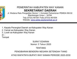 Bentuk Penghormatan, Pemkab Waykanan Imbau Pengibaran Bendera Setengah Tiang